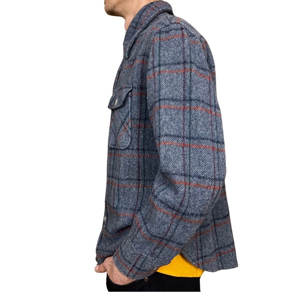 Vintage Men’s Fox Knapp Gray & Blue Plaid Jacket Dagger Collar Made in USA Large - Picture 3 of 9